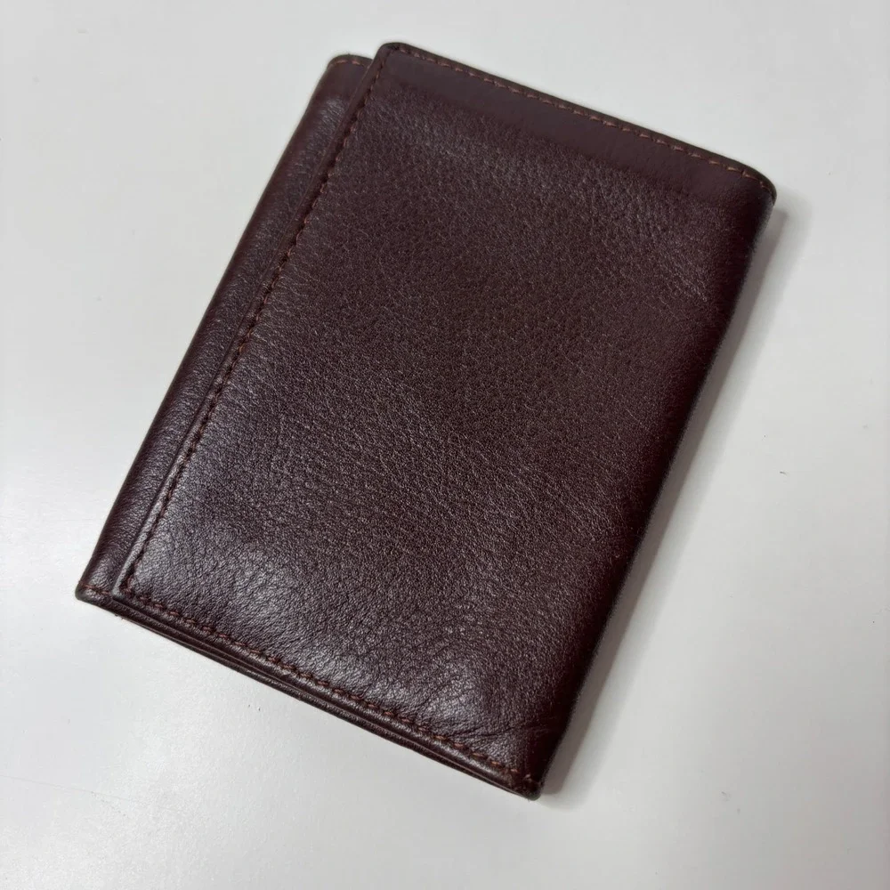 Vintage Hickok USA Mens Dark Brown Pebbled Leather Trifold Wallet Cowhide Gift‎